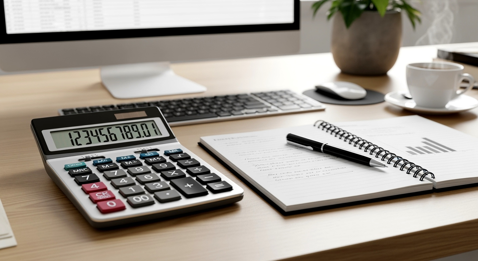 Calculator and office documents used to estimate Chicago office cleaning costs